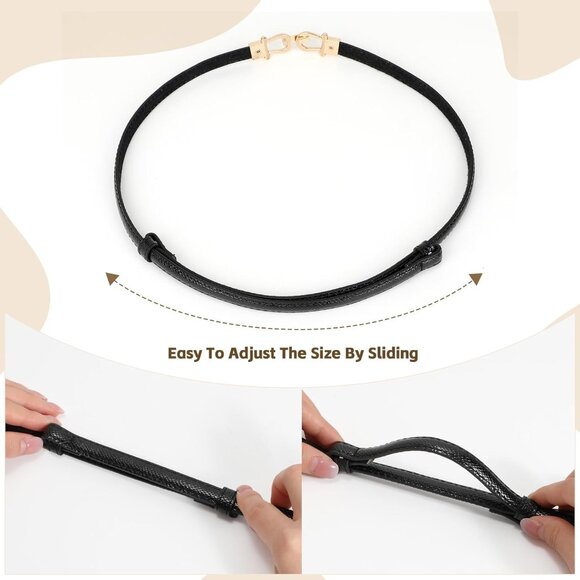 Leather Skinny Women Belt Ladies Thin Waist Belts Plus Size Adjustable for Jeans - Picture 4 of 5